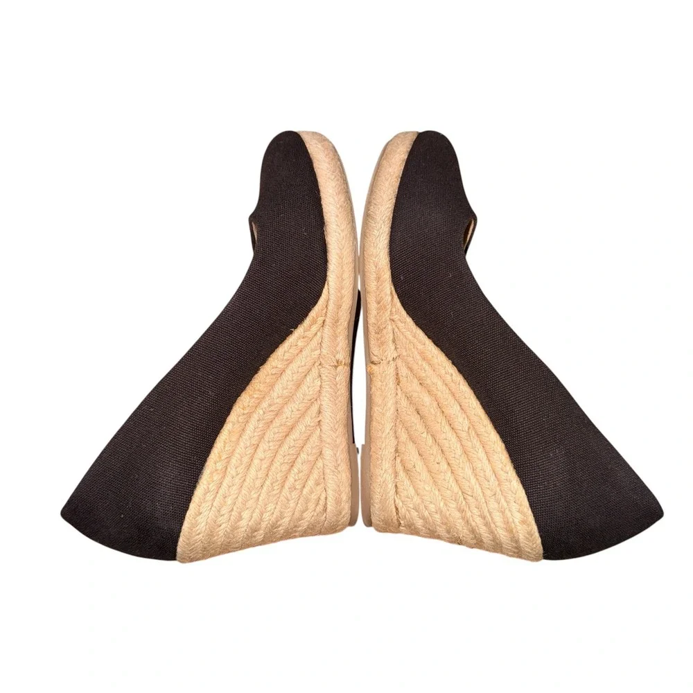 G.H. Bass Kester Wedge Pump Women 8M Pre-Owned Espadrille Black Canvas Jute Heel